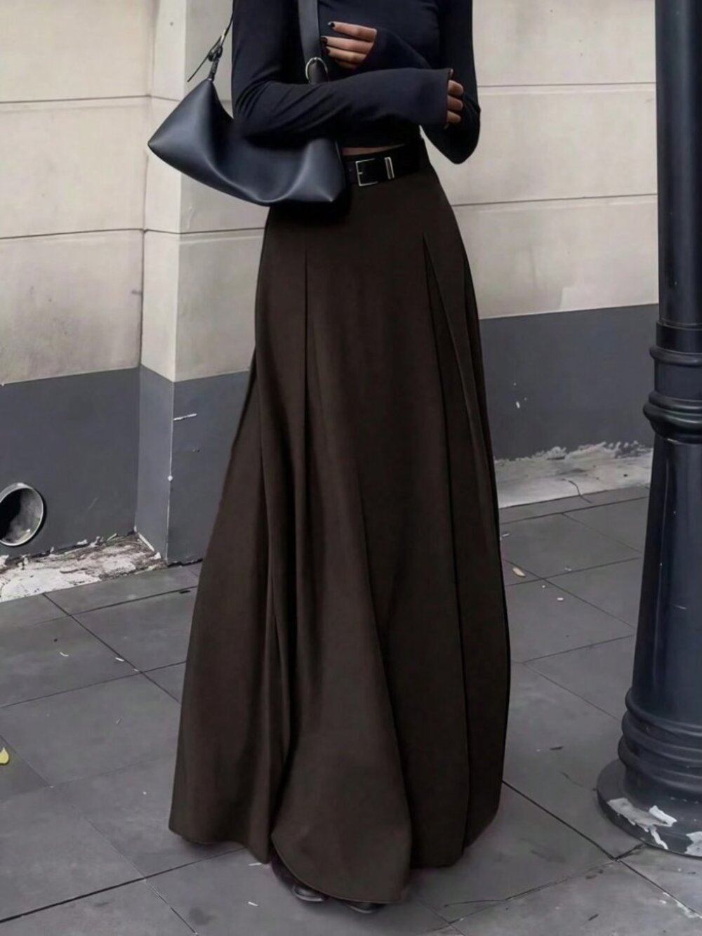 Espresso Brown Pleated Maxi Skirt - Flowy A-Line Long